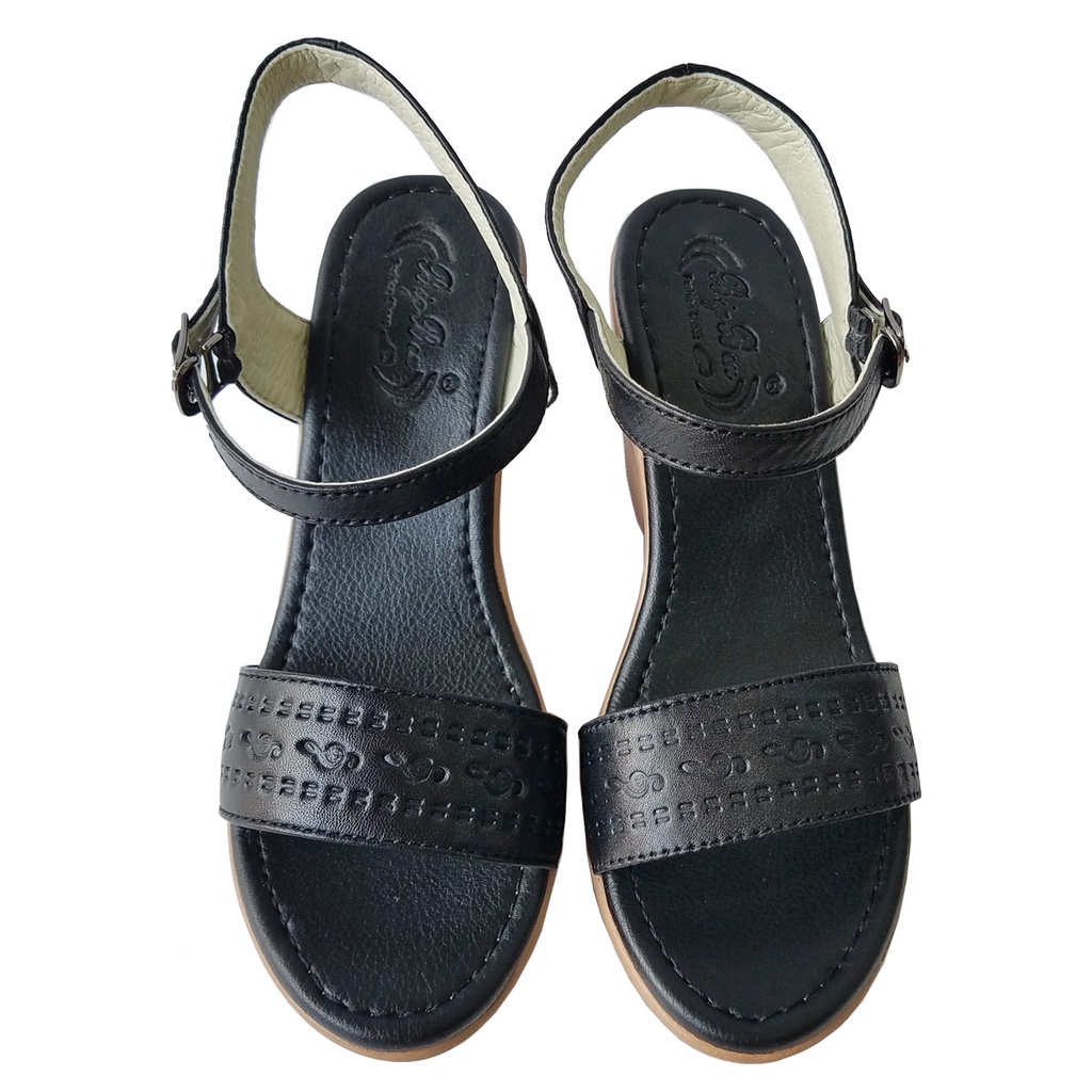 Giày Sandal Đế Xuồng BIGGBEN Da Bò Cao 9 Phân HKD613