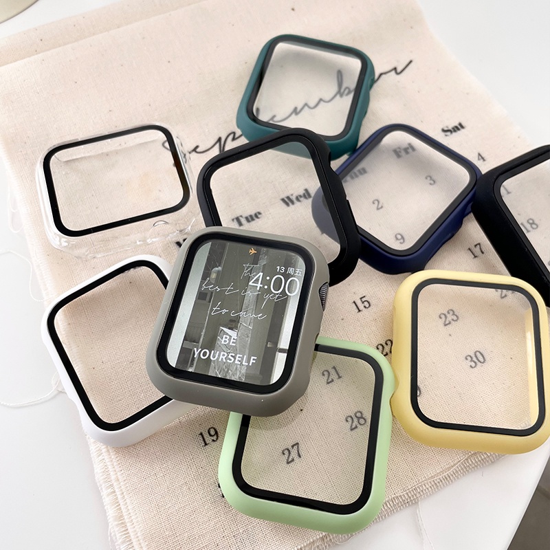 Kính + Vỏ Cho Apple Watch 46MM 49MM 45mm 41mm 44mm 40mm Ốp Lưng Cường Lực Bảo Vệ Màn Hình Iwatch Series 11 10 8 9 Ultra 2 7 6 SE 5 4 3 2