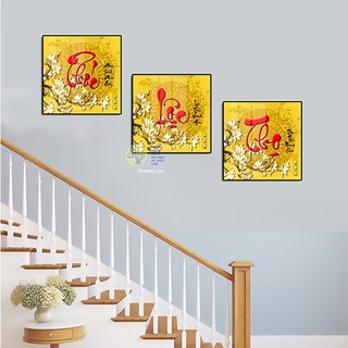 Tranh Treo Tường Chữ Thư Pháp Laminate Tráng Gương - Bộ 3 Tấm Phúc Lộc Thọ