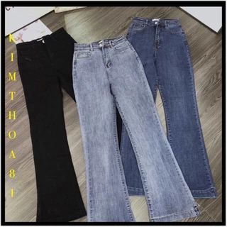 Quần jeans ống loe.quần bò cạp cao ống đứng co dãn gấu to 4cm mặc tôn dáng.nhiều màu