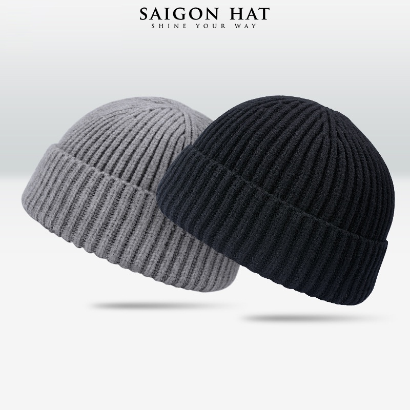 Mũ len nam trơn ngắn nón len nam form beanie cá tính phong cách thời ...