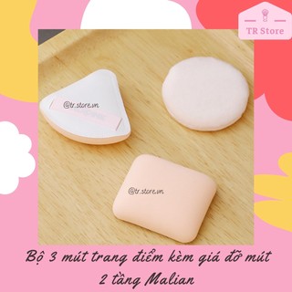 Bộ 3 mút trang điểm kèm giá đỡ mút 2 tầng hồng Malian