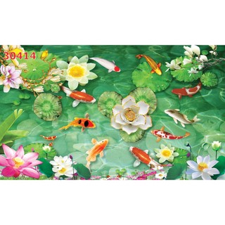 Tranh dán tường 3D Cá Chép hồ sen nhiều mẫu mã trang trí nhà, quán ăn đẹp