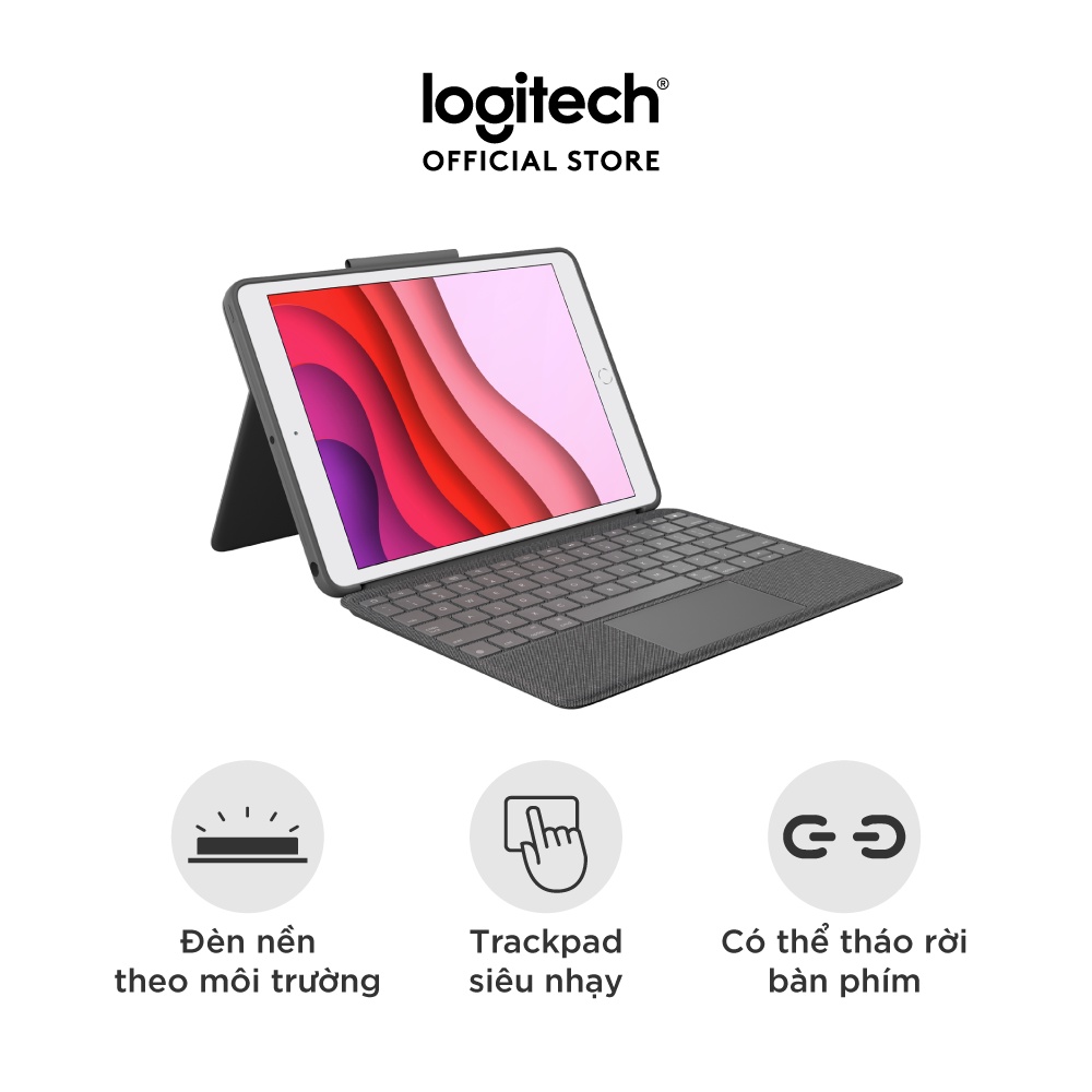 Bao da kèm bàn phím Logitech Combo Touch dành cho iPad Gen 7 và Gen 8 (10.2 Inch)