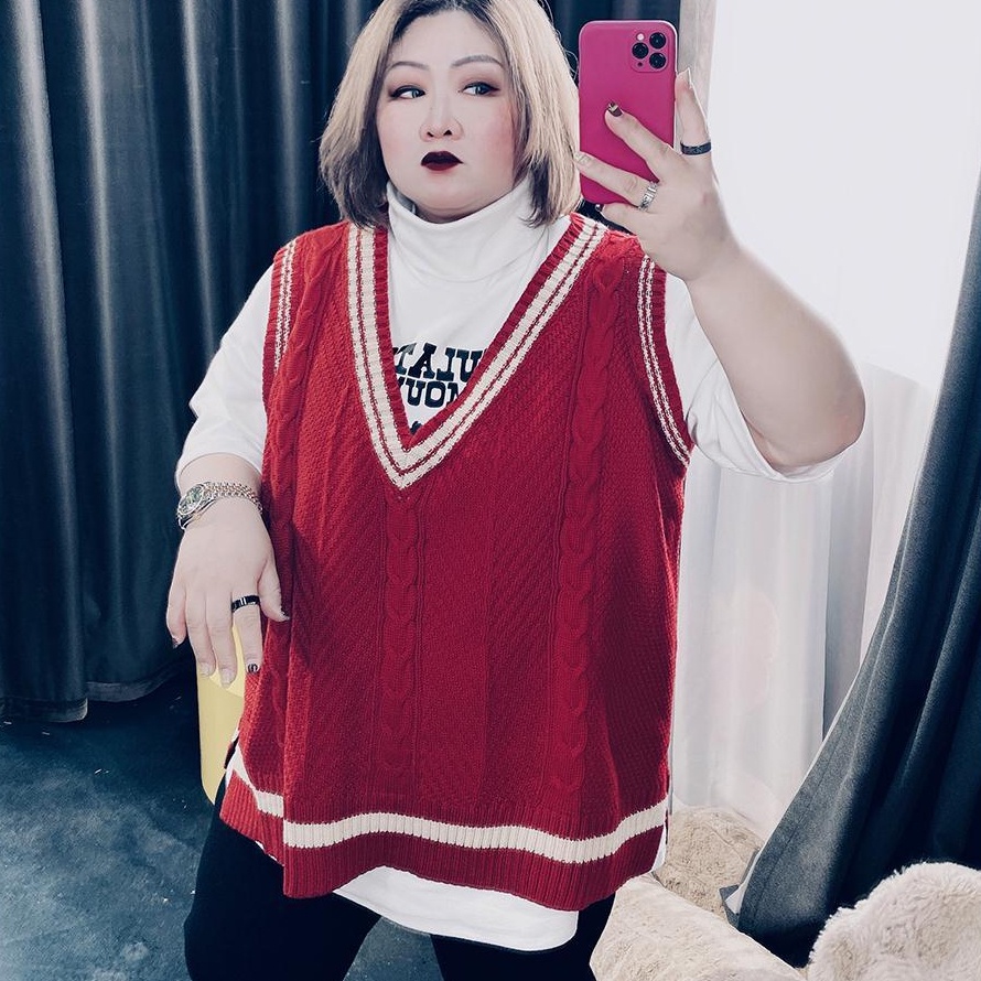 Áo dệt kim nữ Plus Size dáng rộng Skinny không tay đan