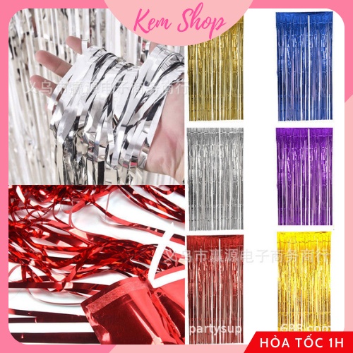 Rèm kim tuyến ánh kim dạng sợi làm backdrop trang trí sinh nhật - Kem Shop K143