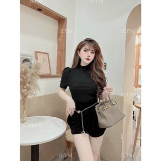Áo len nữ tay bồng cổ 3 phân sóng ngang ngực mẫu mới, Dài tay và ngắn tay 127 283