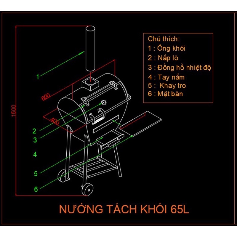 Lò nướng than tách khói 65L