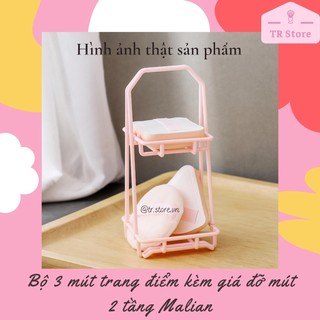 Bộ 3 mút trang điểm kèm giá đỡ mút 2 tầng hồng Malian