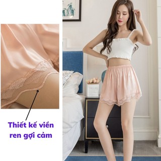Quần mặc trong váy bảo hộ chống lộ, quần ngủ nữ băng lụa mềm mịn kết hợp viền viền ren DAVERI V550