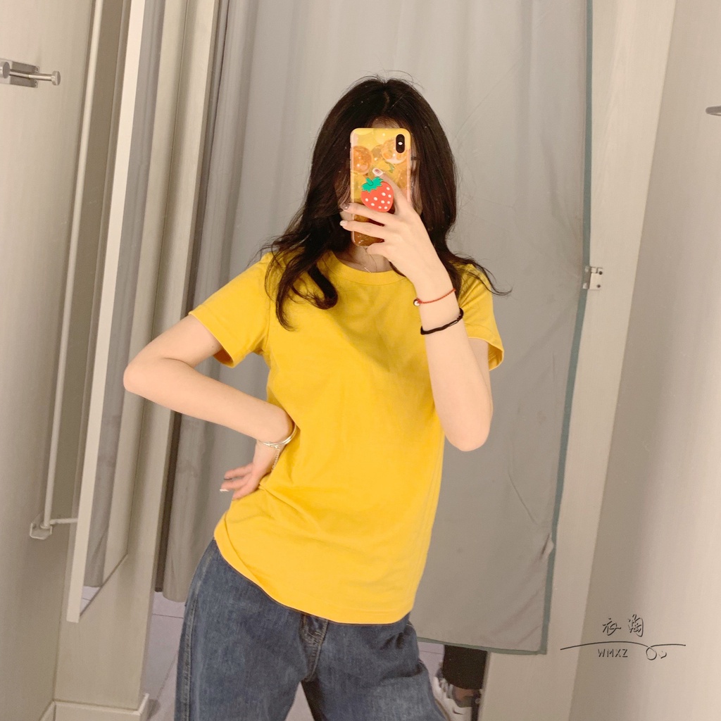 Áo Thun Nữ HappyFamily Nữ Tay Ngắn Form Đẹp Basic Chất vải cotton 100 cao cấp-3 Màu Hồng/Đen/Vàng Nghệ