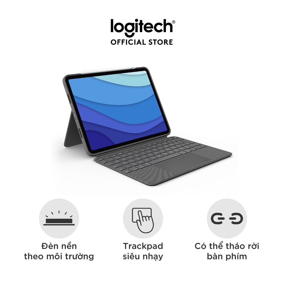 Bao da kèm bàn phím Logitech Combo Touch dành cho iPad Pro 11 và 12.9 inch – Có trackpad