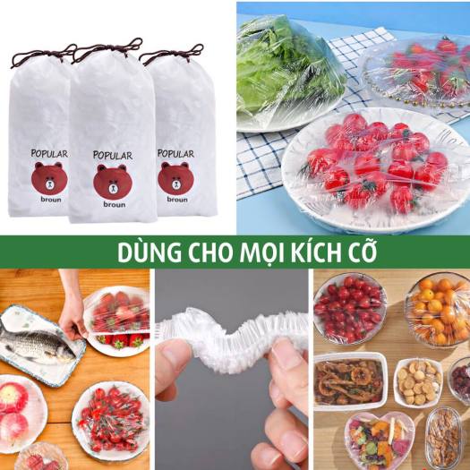 Túi màng bọc thực phẩm co giãn siêu dai 100 cái đa năng tái sử dụng Binwee