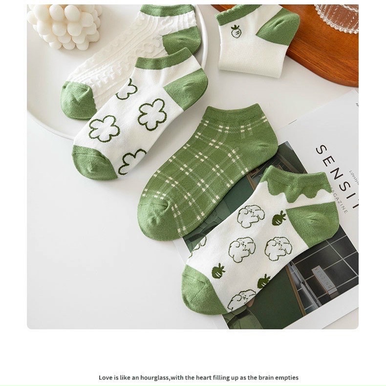 Set 5 đôi tất vớ vải cotton siêu bền cổ ngắn màu xanh bơ dễ thương xinh xắn ( kèm túi zip ) (tuyển   ).