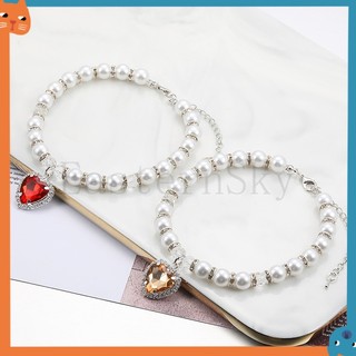 Thú Cưng Ngọc Trai Vòng Cổ Mèo Kim Cương Giả Tình Yêu Cổ Pha Lê Mặt Dây Chuyền Vòng Cổ Chó Con Phụ Kiện Đồ Trang Trí Thú Cưng Bán Buôn