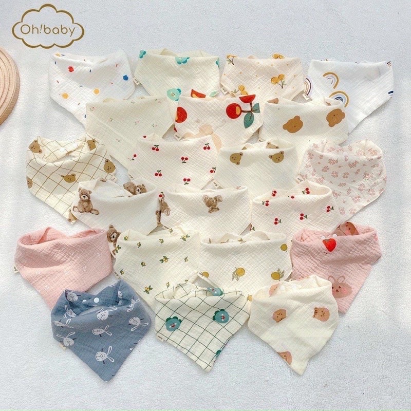 Yếm ăn dặm cho bé, yếm tam giác vải xô muslin 4 lớp dày dặn, mềm mịn cho bé yêu thấm hút cực nhanh