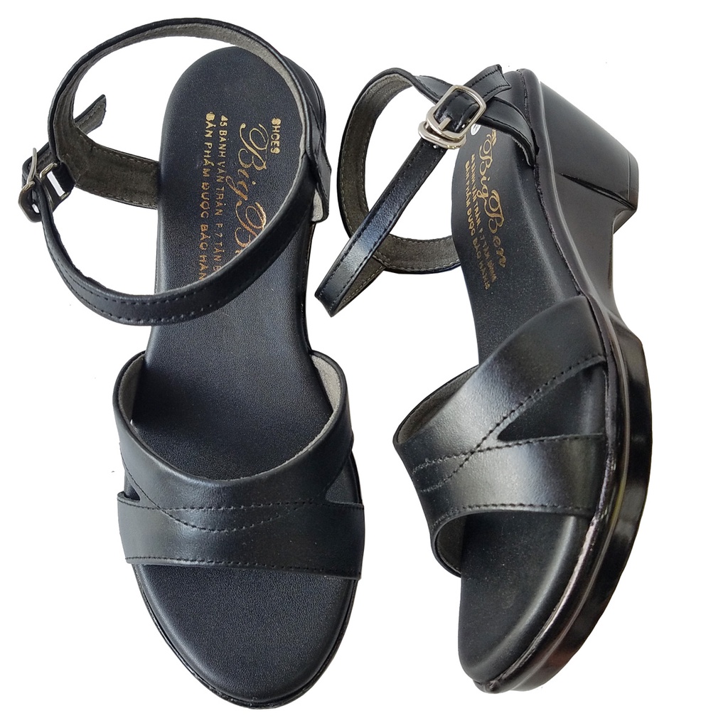 Giày Sandal Đế Xuồng BIGGBEN Da Bò Thật Cao 5 Phân HKD474