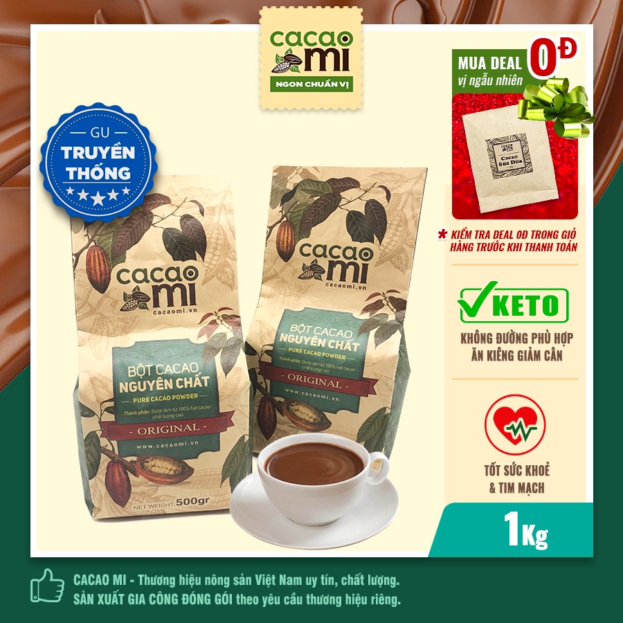 Ảnh Bột cacao nguyên chất 100% không đường gu truyền thống CacaoMi Original - 1kg 1