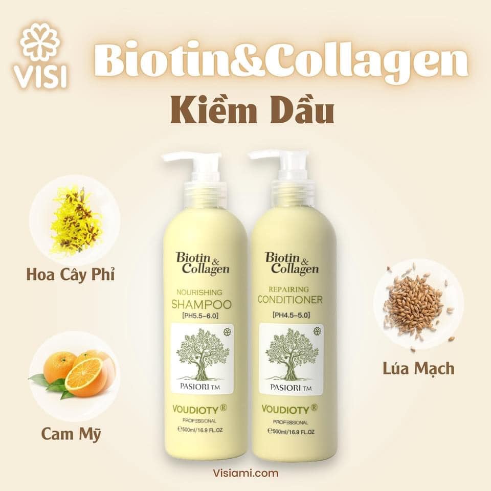 Combo Dầu Gội Xả Biotin Collagen Voudioty Xanh Lá giúp giảm rụng tóc, kiềm dầu 500ml-1000ml