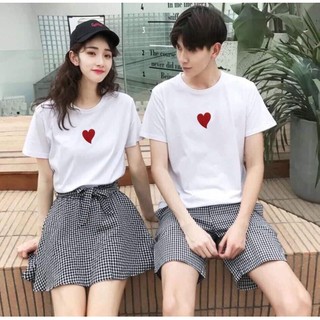 Áo cặp nam nữ, áo thun đôi in hình trái tim nhỏ xinh dễ thương-PINK