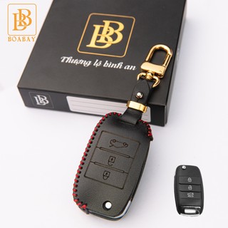 Bao Da Chìa Khóa ô Tô KIA Cerato, Rondo, Rio, K3 (điện gập 3 nút) Da Bò thật hàng cao cấp bảo hành 2 năm