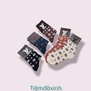 Tất cao cổ kim tuyến chữ, vớ đeo chân chất cotton dày dặn phong cách Hàn Quốc dành cho nam nữ