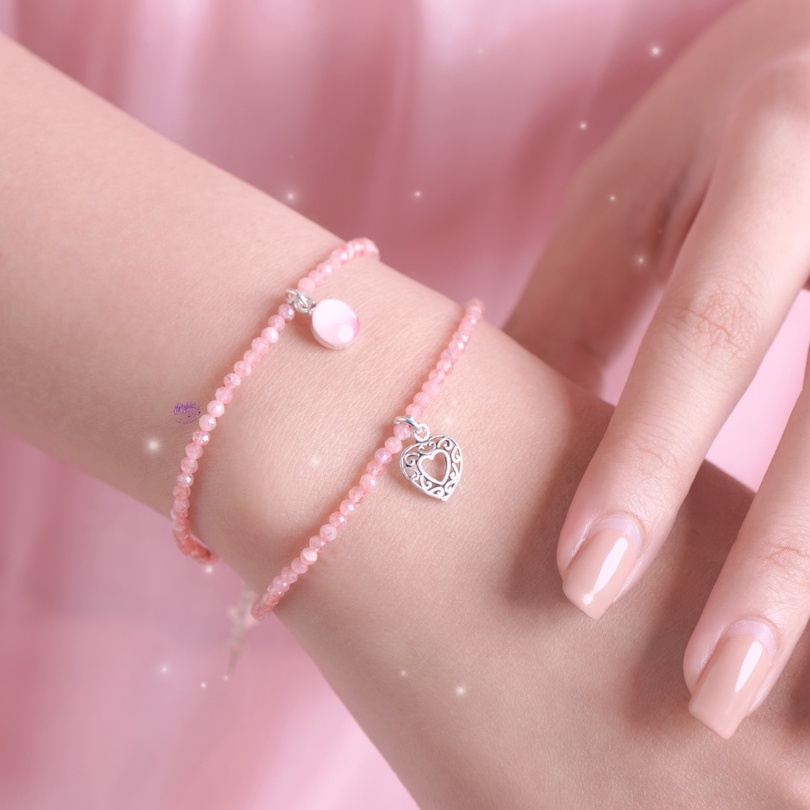 Ảnh Vòng Tay Đá Đào Hoa Mini Thô Thiên Nhiên Charm Bạc 925 Tình Duyên SP005548 Gypsy.lala 3
