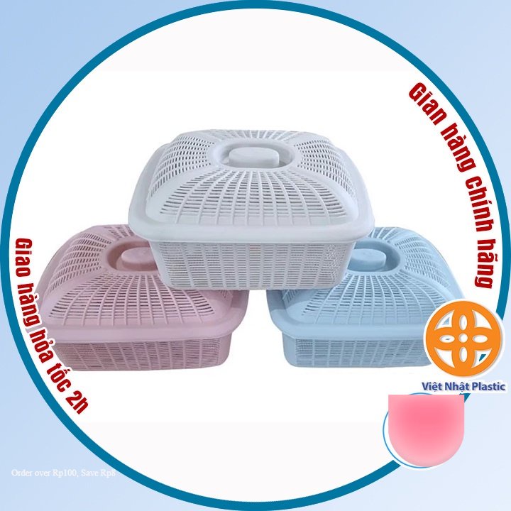Combo 3 Rổ vuông nắp đựng đồ Việt Nhật (MS:199), Rổ đựng rau củ quả, bát đĩa tiện lợi -Buôn rẻ 01623