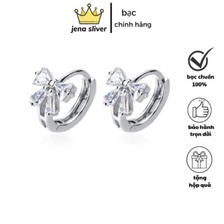 bông tai nơ đá , chốt bấm chắc chắn , thoải mái , bạc 925 - jena sliver