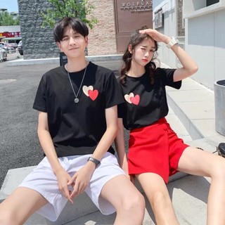 Áo cặp nam nữ, áo thun đôi in hình trái tim nhỏ xinh dễ thương-PINK