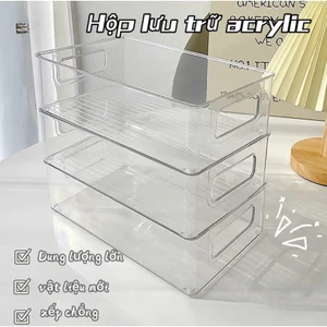 Hộp / Khay Arcylic Trong Suốt Để Bàn Đựng Đồ Đa Năng Có Tay Cầm Tiện Lợi 25.7x15x7.5cm