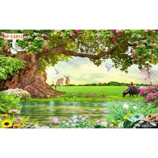 Tranh vải lụa dán tường phong cảnh thiên nhiên phòng khách, phòng ăn, phòng ngủ