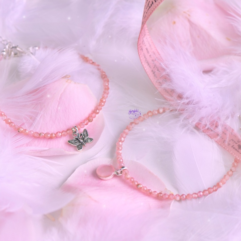 Ảnh Vòng Tay Đá Đào Hoa Mini Thô Thiên Nhiên Charm Bạc 925 Tình Duyên SP005548 Gypsy.lala 2