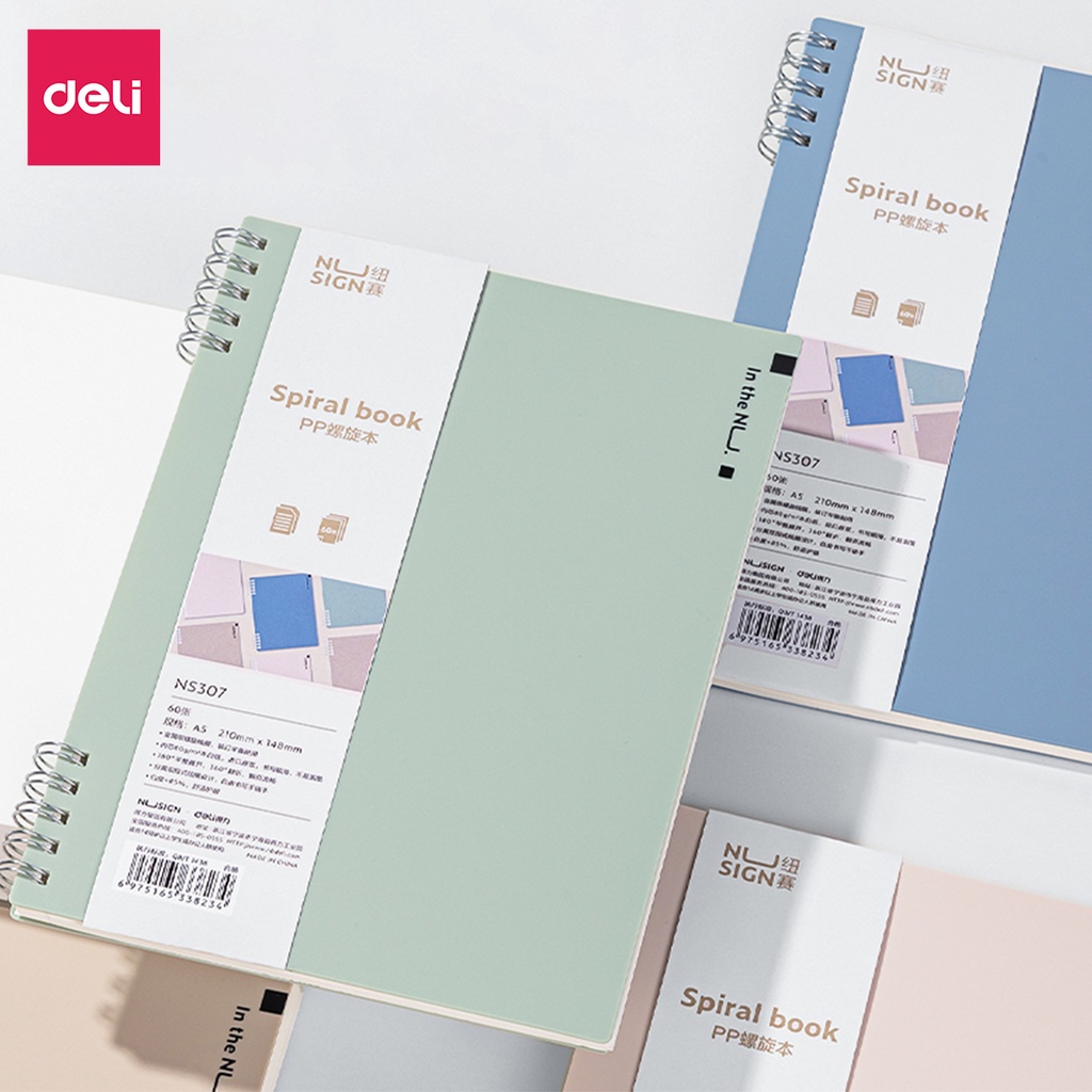Sổ lò xo gáy xoắn màu pastel A5 120 trang kẻ ngang Deli - Phù hợp làm planner, sử dụng như tập vở học sinh - NS307