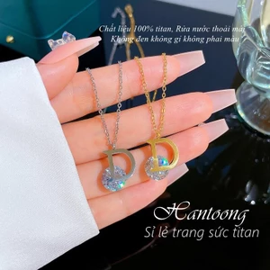 Dây chuyền titan không gỉ mặt chữ D kẹp đá pha lê lấp lánh thời trang thanh lịch dành cho nữ