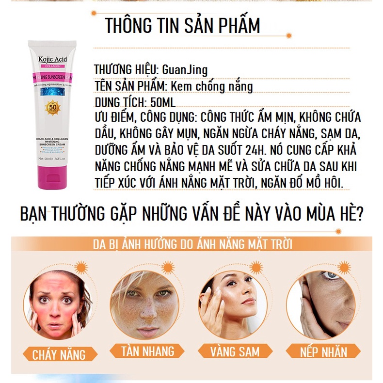 Kem Chống Nắng Whitening Sunscreen Cream SPF50+, Chống Nắng, Dưỡng Trắng, Giảm Thâm Nám, Ngăn Ngừa Mụn Cản Nắng Tối Đa