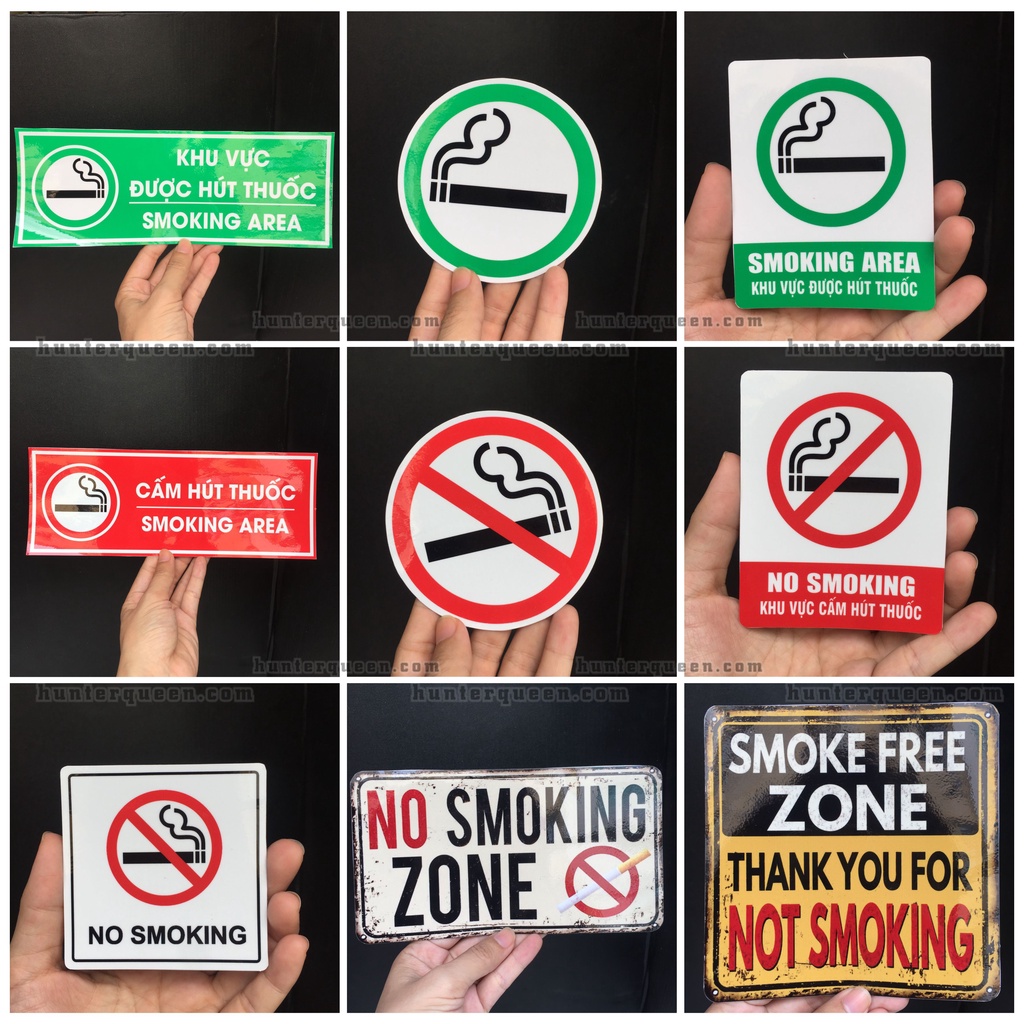 Biển báo khu vực không hút thuốc, bảng cảnh báo, No smoking. Decal cao cấp chống nước, không bay màu
