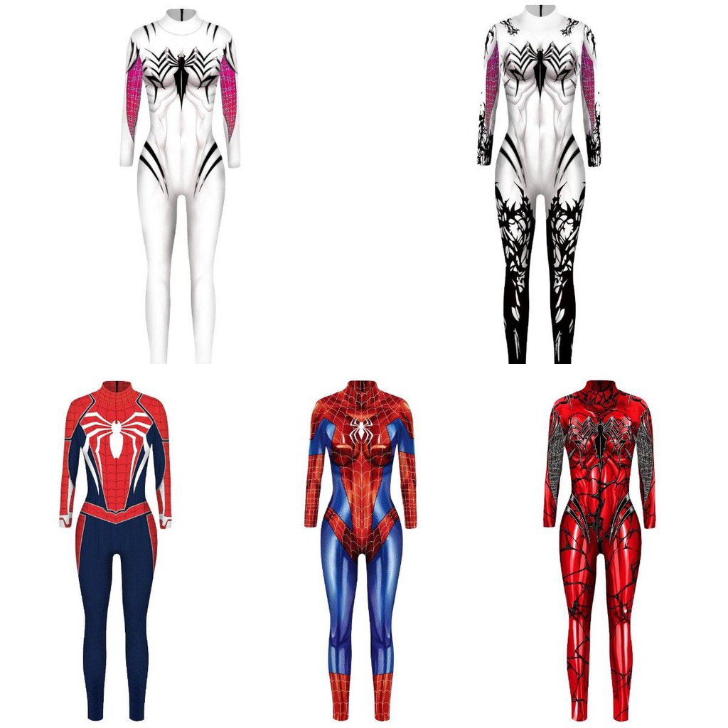 Áo liền quần cosplay nữ bằng polyester co giãn, thiết kế người nhện, Harley Quinn và Iron Man