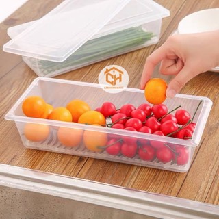 Hộp Nhựa Đựng Thực Phẩm 6586 Trong Suốt Có Nắp Hình Chữ Nhật Có Khay Ráo Đựng Rau Củ Quả Tủ Lạnh Cam Homeware