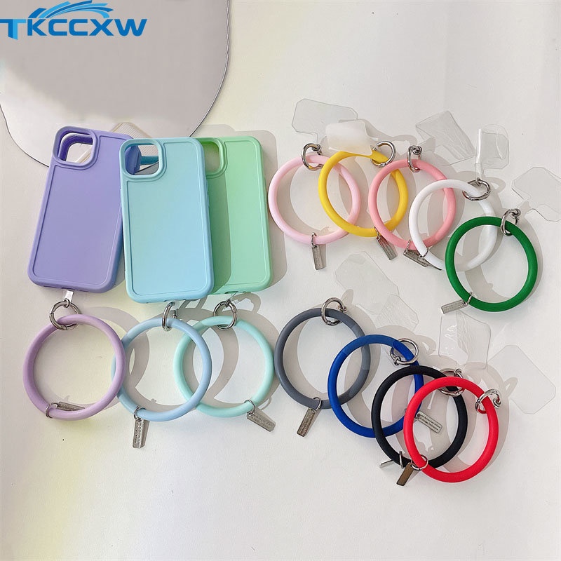 Dây Đeo Điện Thoại Bằng Silicone Hình Tròn Có Vòng Nhẫn Đeo Tay Chống Thất Lạc