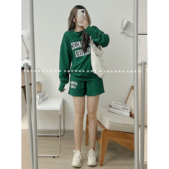Set nỉ mỏng, set áo sweatshirt kèm quần in chữ 5d