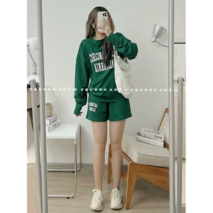 Set nỉ mỏng, set áo sweatshirt kèm quần in chữ 5d