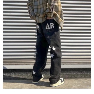 Quần Jeans Baggy Nam Nữ Thêu Ngôi Sao From Rộng Dáng Suông, Chất Bò Màu Đen Xanh, Thời Trang Unisex Phong Cách Hàn Quốc