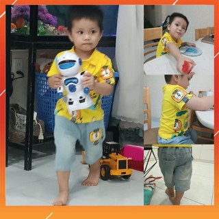 Set Bộ Sư Tử Siêu Xinh - Áo Thun Polo Kết Hợp Quần Bò Jean Cào Nhẹ Siêu Cute Bé Trai 1-7 tuổi, N&H Kids.
