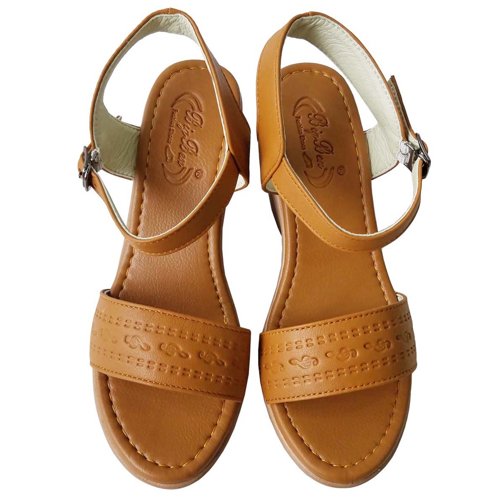 Giày Sandal Đế Xuồng BIGGBEN Da Bò Cao 9 Phân HKD613