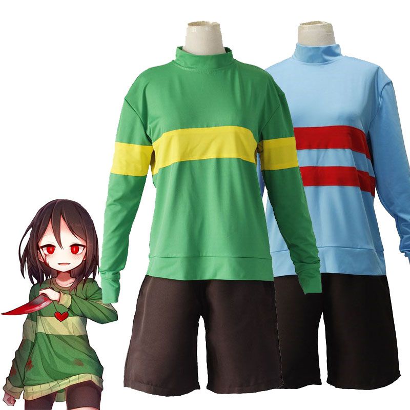 Frisk Undertale Chara Cosplay Áo Thun Áo Quần Short Trang Phục Trang Phục Quần