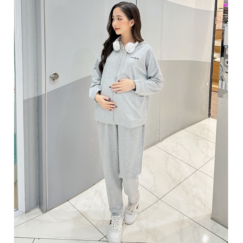 Bộ đồ bầu MEDYLA mặc nhà Hoodie nỉ da cá có mũ và khóa dày dặn mặc được sau sinh – DBH020