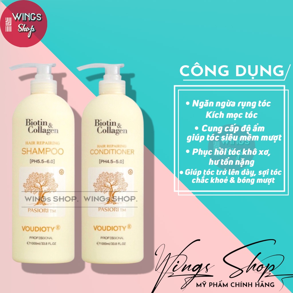 Dầu Gội, Xả Biotin Collagen Voudioty Vàng Giúp Phục Hồi, Giúp Tóc Siêu Mềm Mượt, Dung Tích 500ml-1000ml