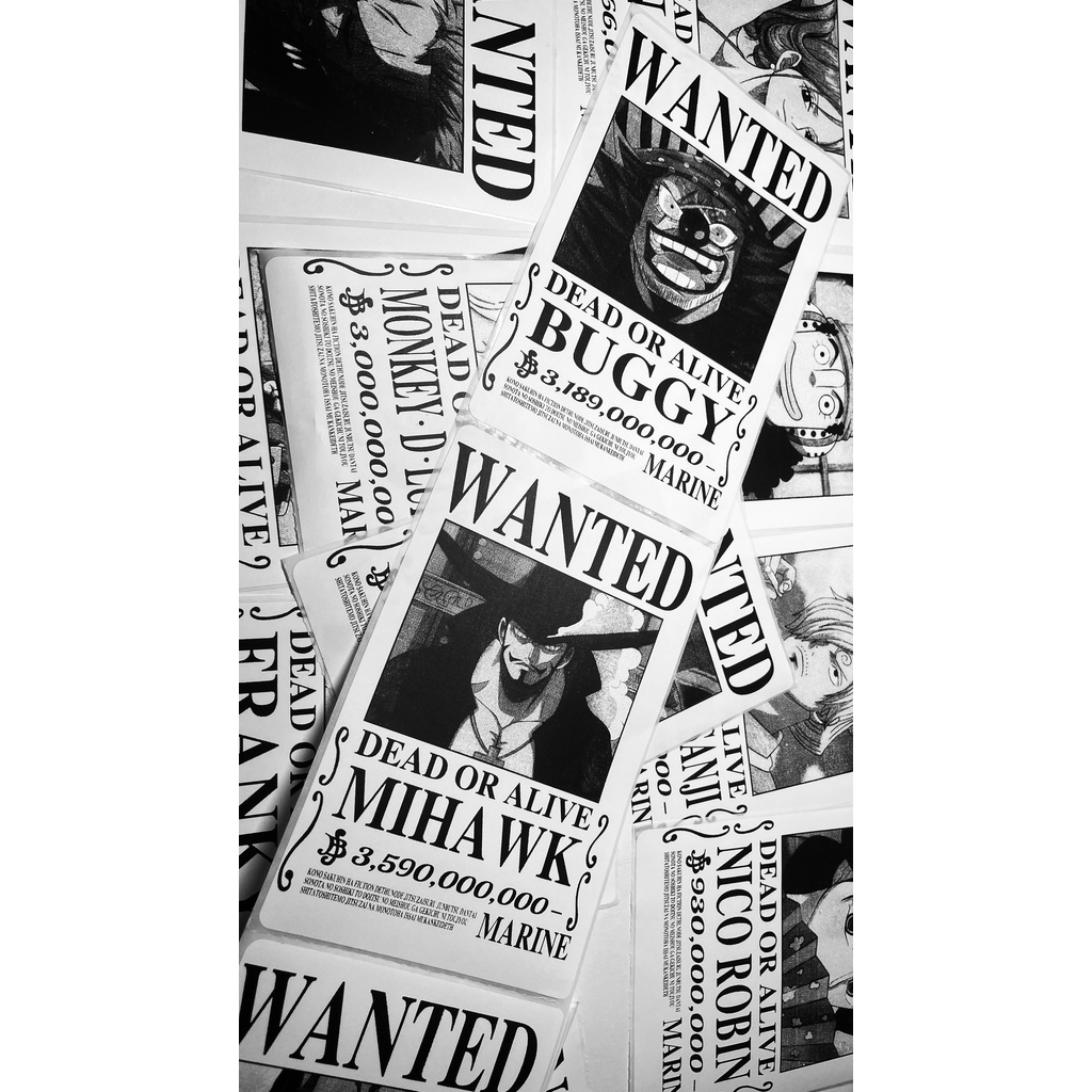 Set 50/100 Miếng Hình Truy Nã One Piece Wanted Có Sẵn Keo Anime Onepiece Giấy Ảnh Dán Tường Decor