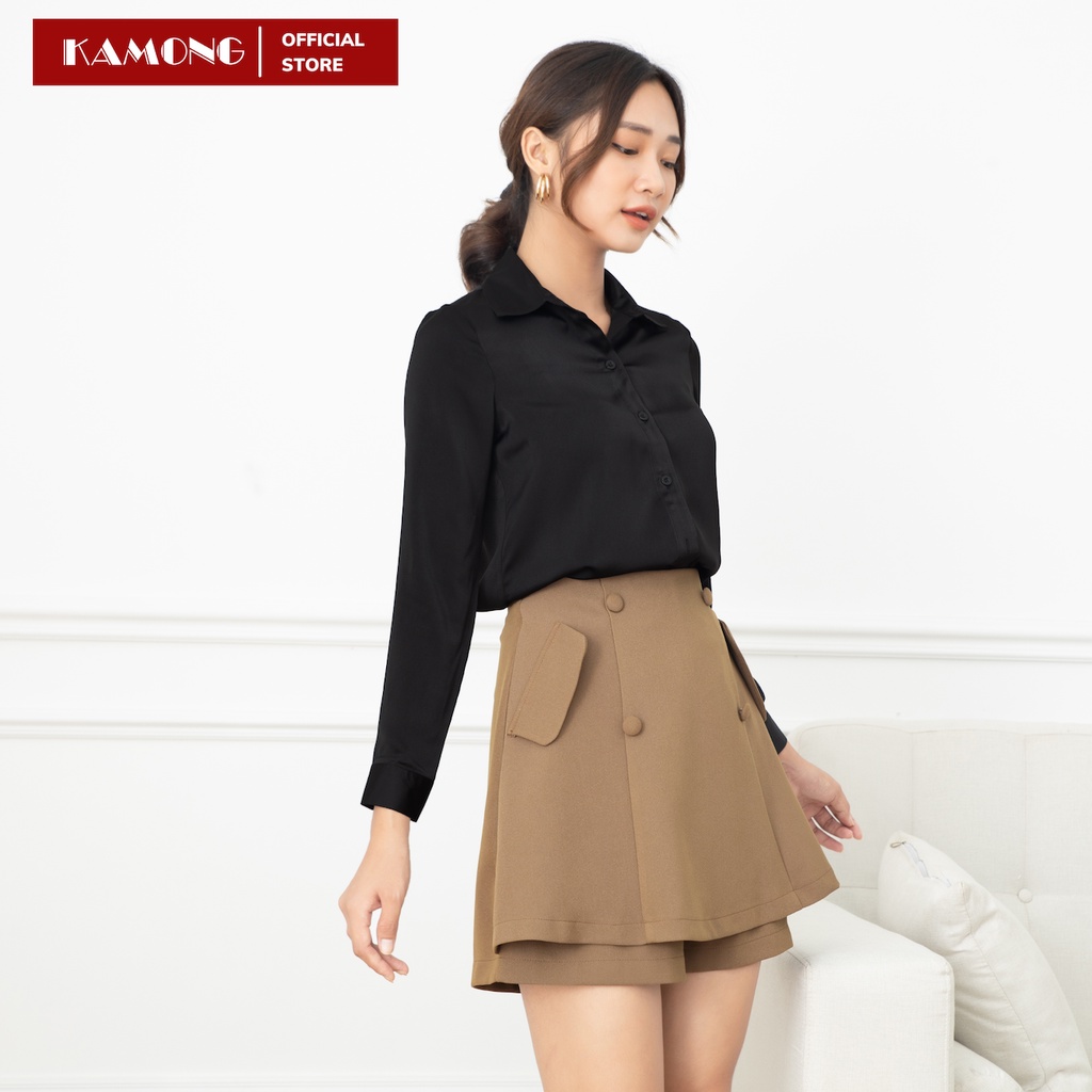 Ảnh Áo sơ mi nữ công sở tay dài KAMONG cao cấp dáng suông trơn basic A147 3